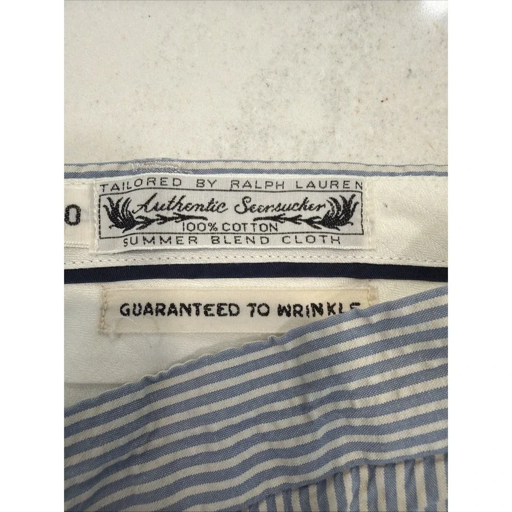 Polo Ralph Lauren Seersucker Shorts Mens 40 Blue Striped Flat Front Preppy Golf